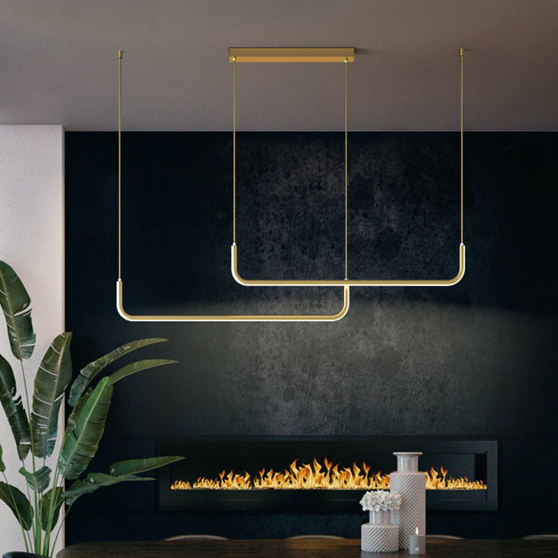 Aluminium Linear Anhängerleuchte Einfachheit Black/Gold LED Hanging Lamp über Esstisch, 39 "/59" Breite