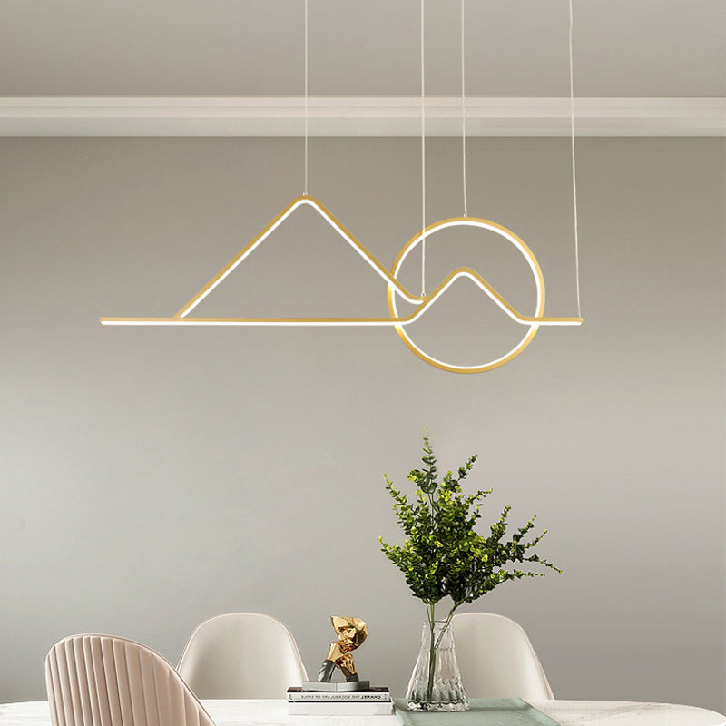 Landschapslijn Art Pendant Licht Creatief Minimalistisch metaal Zwart/Gouden LED -hangende lamp in warm/wit licht