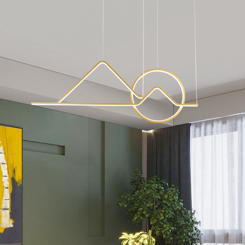 Landschapslijn Art Pendant Licht Creatief Minimalistisch metaal Zwart/Gouden LED -hangende lamp in warm/wit licht