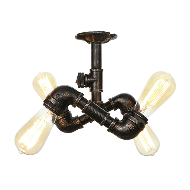 Water Pipe Metal Semi Flush Mount Vintage 3/4 Lights Indoor Ceiling Light Fixture in Antique Brass/Aged Silver/Antique Bronze