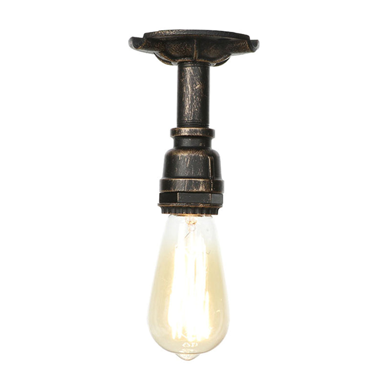 Vintage Pipe Ceiling Mounted Fixture 1 Light Metallic Semi Flush in Aged Silver/Antique Brass/Antique Bronze for Kitchen