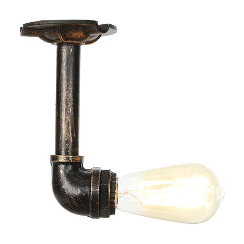 1 Light Metallic Semi Flush Vintage Aged Brass/Aged Silver/Antique Bronze Angle Pipe Indoor Ceiling Mount Light Fixture