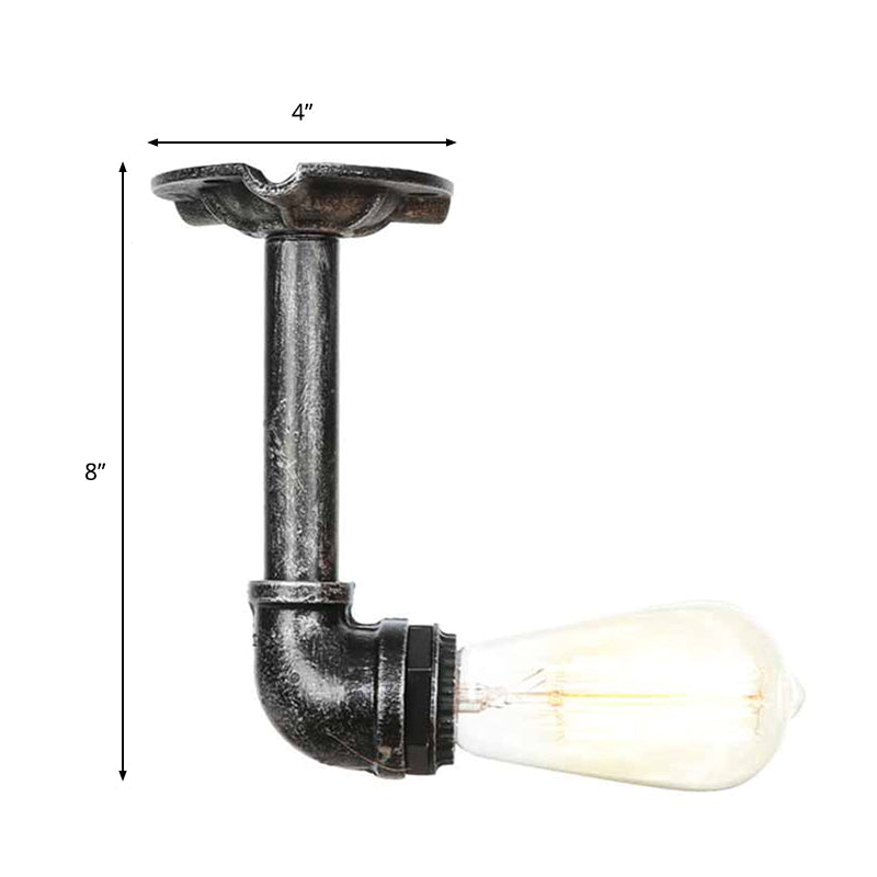 1 Light Metallic Semi Flush Vintage Aged Brass/Aged Silver/Antique Bronze Angle Pipe Indoor Ceiling Mount Light Fixture