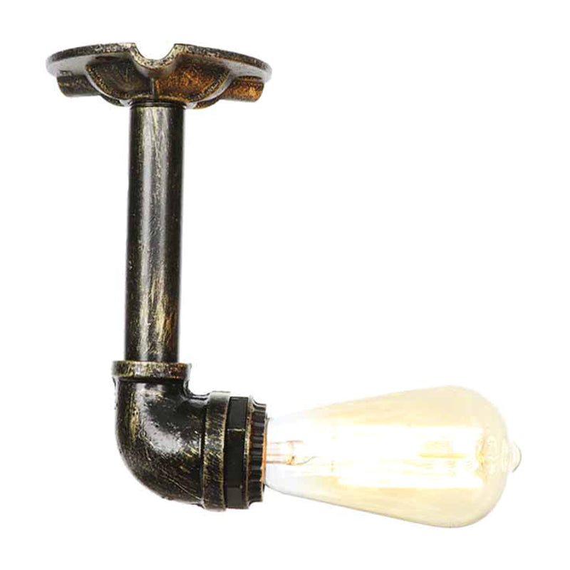 1 Light Metallic Semi Flush Vintage Aged Brass/Aged Silver/Antique Bronze Angle Pipe Indoor Ceiling Mount Light Fixture