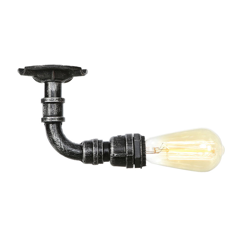 1 Light Metallic Semi Flush Vintage Aged Brass/Aged Silver/Antique Bronze Angle Pipe Indoor Ceiling Mount Light Fixture