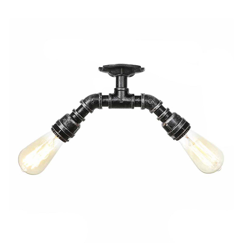 Bare Birne Indoor Semi Flush Mount Retro Metallic 2 Lichter Antik Silber/Altern Messing/Antike Bronze Nahe an Deckenlampe