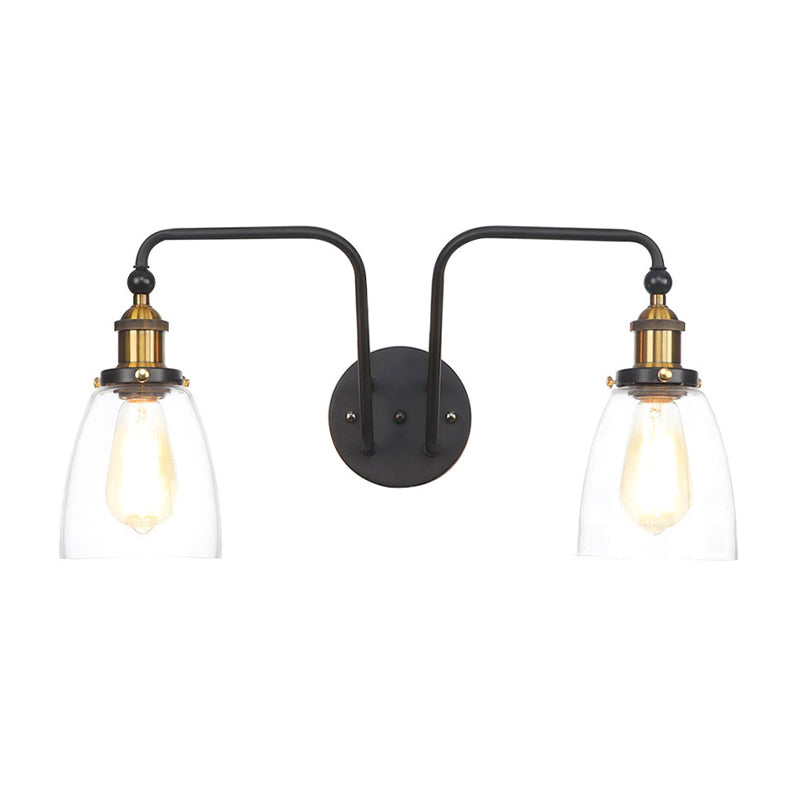 2 Lights Clear Glass Sconce Lamp Industrial Style Black Cone/Bowl Living Room Wall Lighting Idea