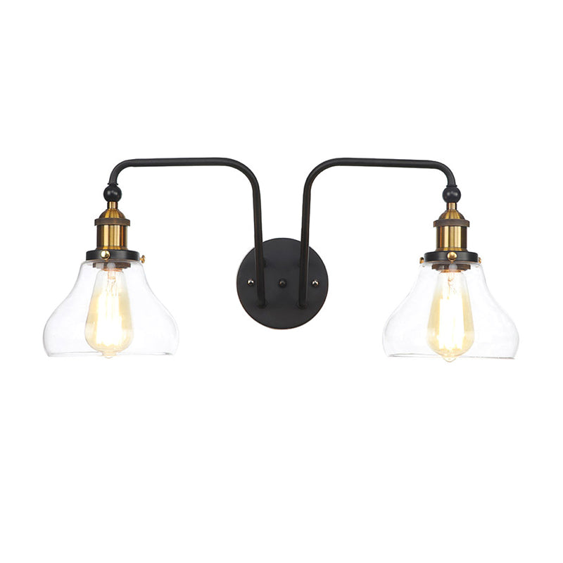 Pear/Bell Indoor Wall Mount Lamp Factory Clear Glass 2 Lights Sconce Light Fixture in Black