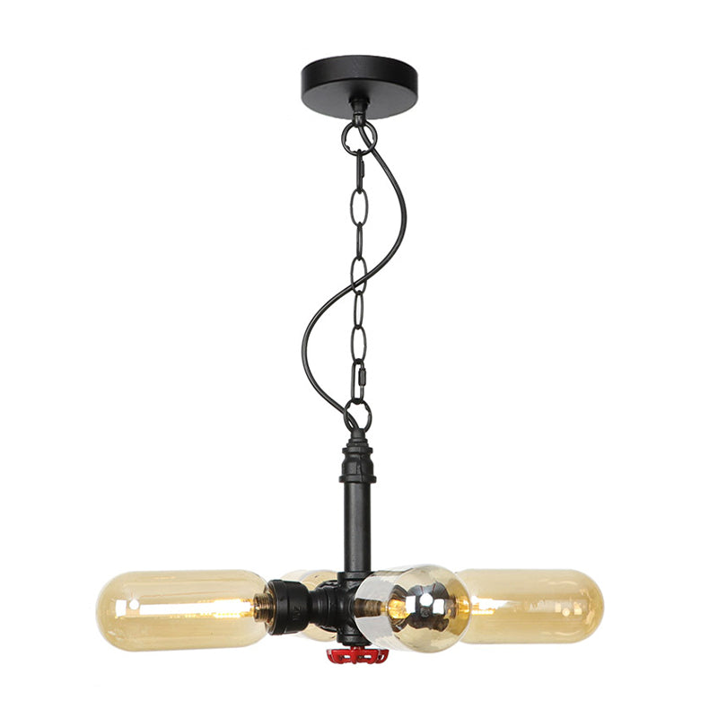 4 Lights Capsule Ceiling Chandelier Farmhouse Black Amber/Clear Glass LED Suspension Pendant Lamp