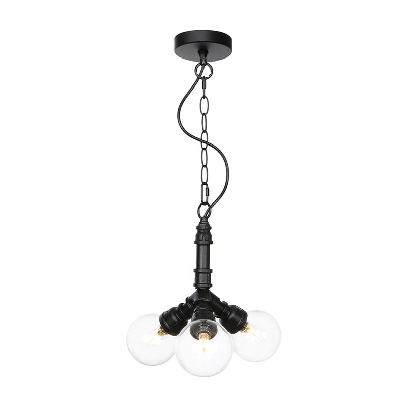 Sphere Amber/Clear Glass Ceiling Chandelier Farmhouse 3/4/5 Lights Living Room Suspension Light in Black
