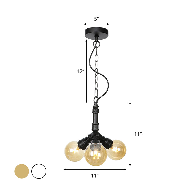 Sphere Amber/Clear Glass Ceiling Chandelier Farmhouse 3/4/5 Lights Living Room Suspension Light in Black