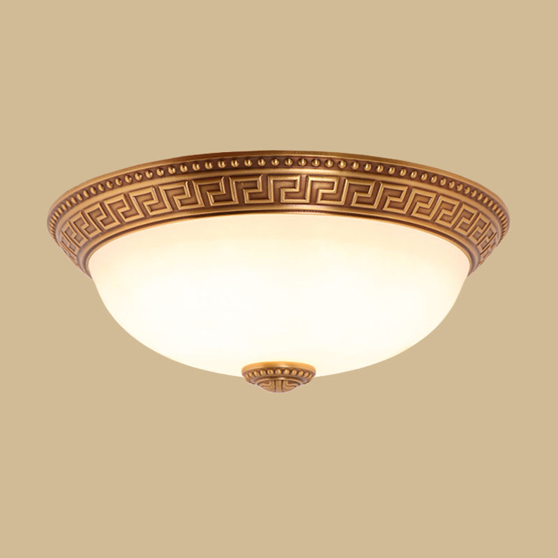 Cream Glass Bronze Flush Mount Light Flower/Leaf/Floral-Trimmed Bowl Traditional LED Ceiling Light Fixture, 12"/16" W