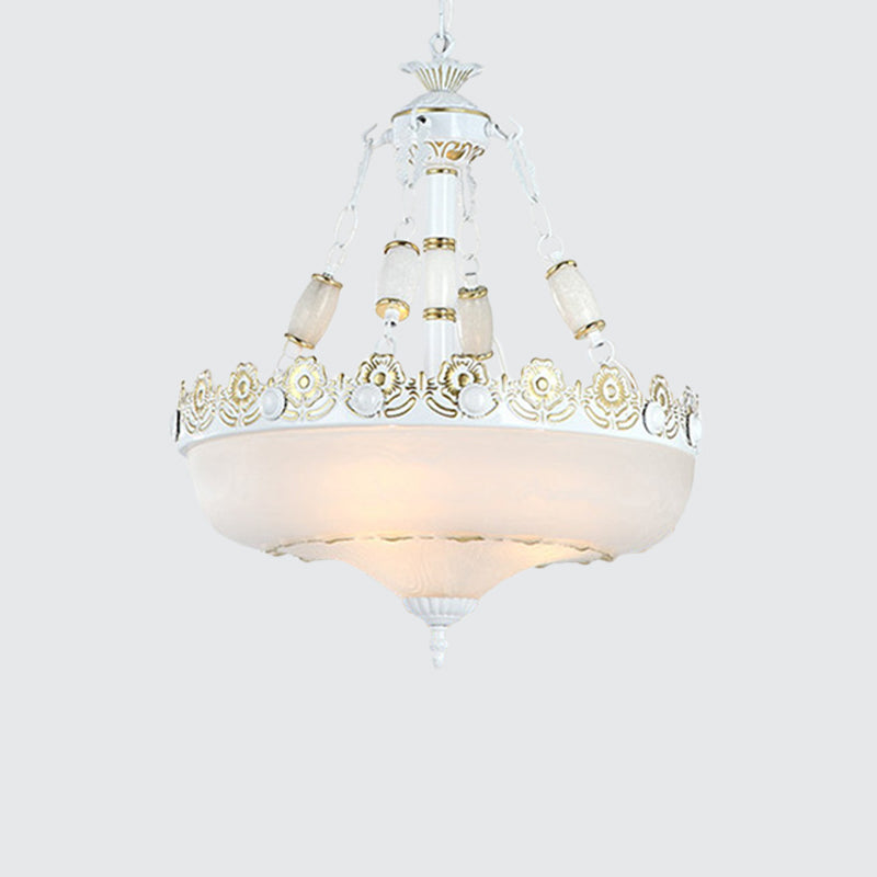 12"/16" W Basket Shaped White Glass Pendant Classic Living Room LED Hanging Ceiling Light in Brass