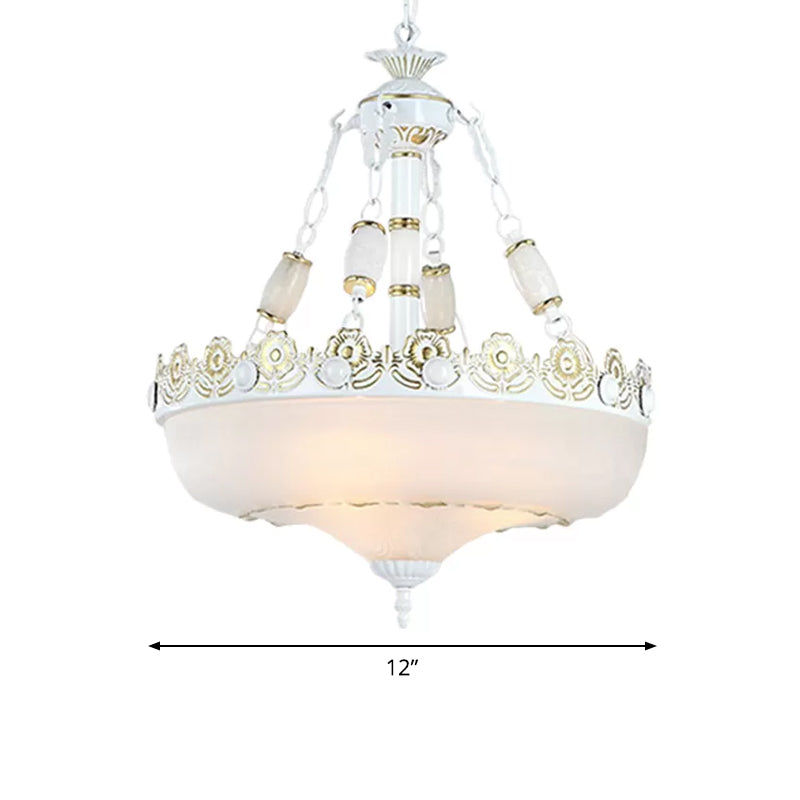 12"/16" W Basket Shaped White Glass Pendant Classic Living Room LED Hanging Ceiling Light in Brass