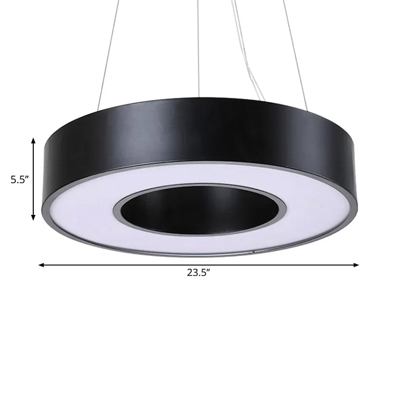 23.5" W Simplicity Circular Hanging Lamp Iron LED Office Suspended Lighting Fixture in Black