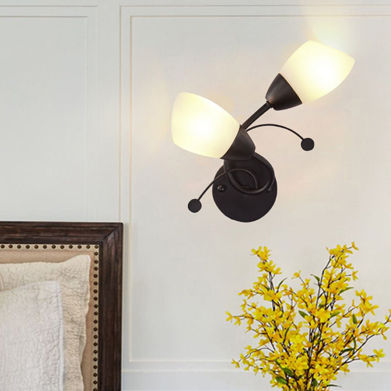 Monte a parete di tulipano a 2 tetti Light Light Lampada di sconde in vetro in avorio nero con accento di cristallo