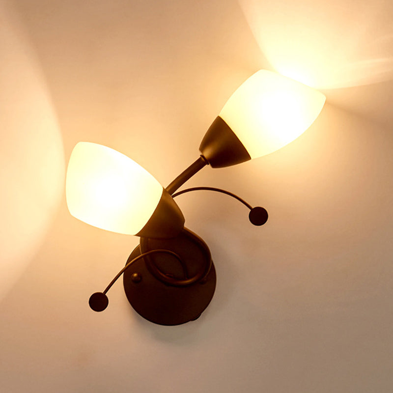 Monte a parete di tulipano a 2 tetti Light Light Lampada di sconde in vetro in avorio nero con accento di cristallo