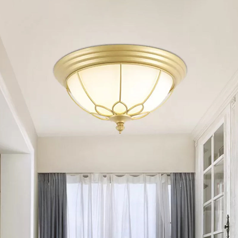 6"/7"/8.5" W Retro Hemisphere Flush Light Opal Frosted Glass LED Flush Mount Ceiling Lamp with Cage Guard in Black/Gold