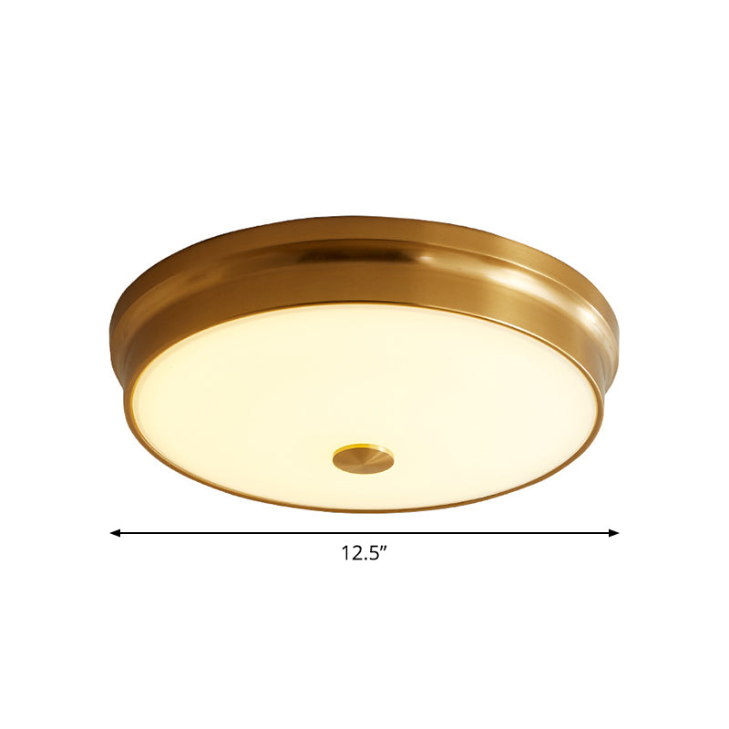 12.5"/16" Dia Antiqued Gold LED Flush Mount Simplicity White Glass Bowl/Round Ceiling Light for Bedroom