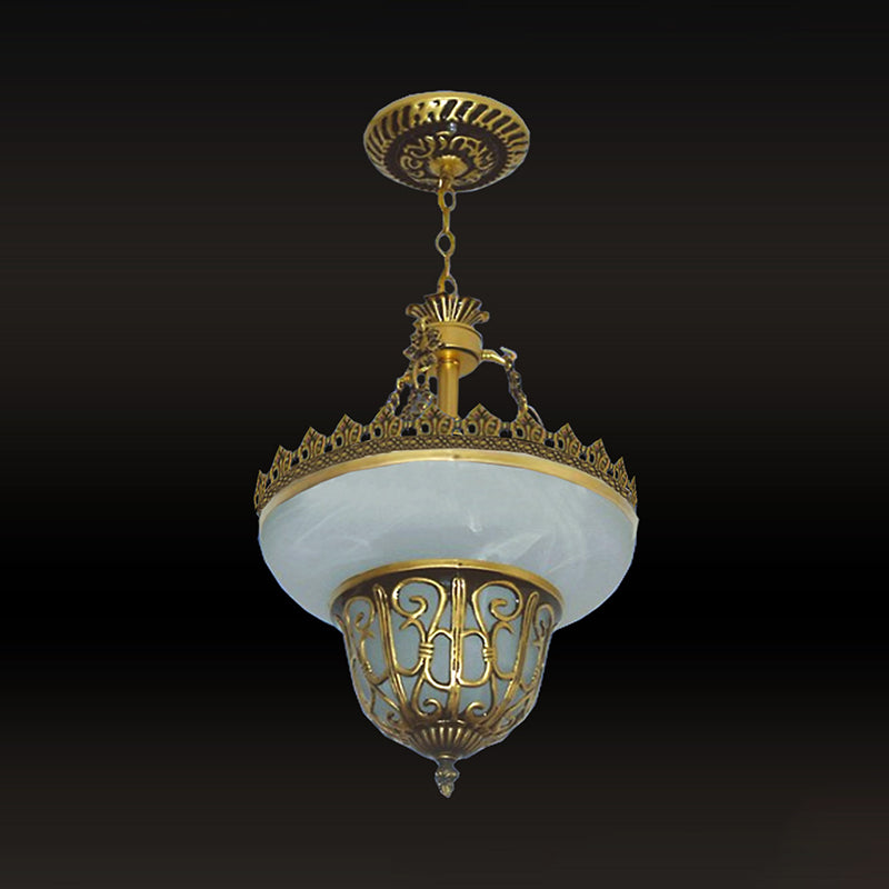 Bronze -Topf -Pendel -Leicht -Traditionelle Alabaster Glas 3 Lampen -Esszimmer Kronleuchter, 12 "/16" /19,5 "breit