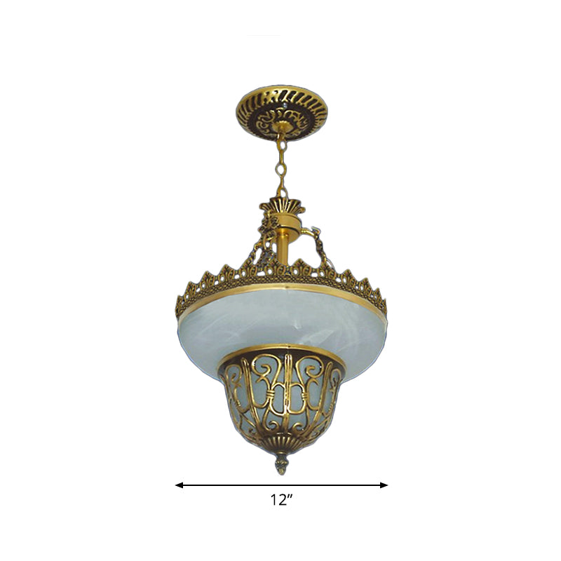 Bronze -Topf -Pendel -Leicht -Traditionelle Alabaster Glas 3 Lampen -Esszimmer Kronleuchter, 12 "/16" /19,5 "breit