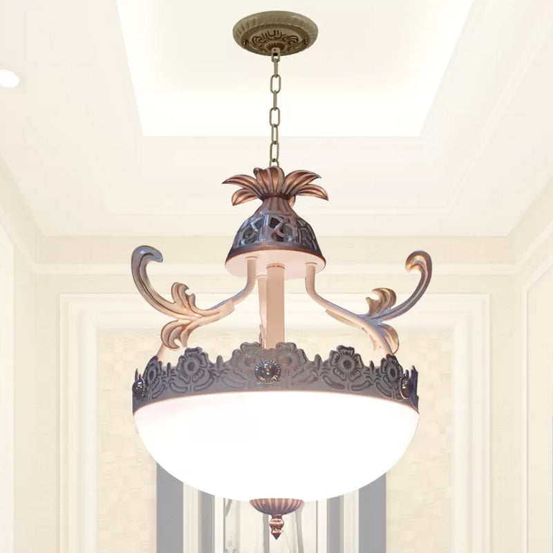Traditionele koepel hanglamp lichtbeveiliging 12 "/16" /19,5 "brede 3 koppen handwerk wit glas kroonluchter lamp