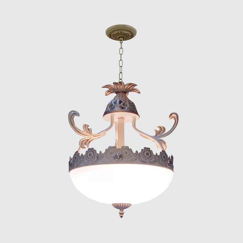 Traditionelle Kuppel Anhängerleuchte 12 "/16" /19.5 "breite 3 Köpfe handgearbeitetes weißes Glaskronleuchterlampe