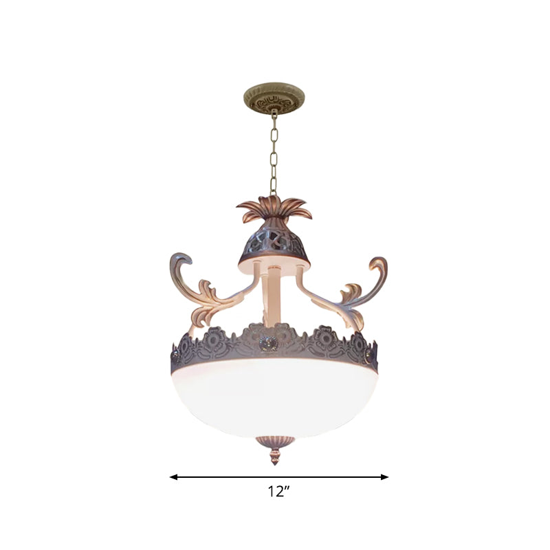 Traditionelle Kuppel Anhängerleuchte 12 "/16" /19.5 "breite 3 Köpfe handgearbeitetes weißes Glaskronleuchterlampe