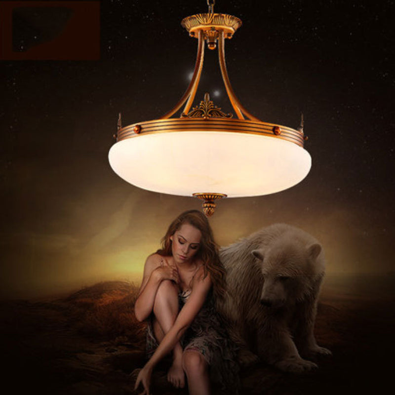 Brass 4/5/6 Lights Pendant Lighting Traditional White Glass Oval Hanging Ceiling Light for Living Room