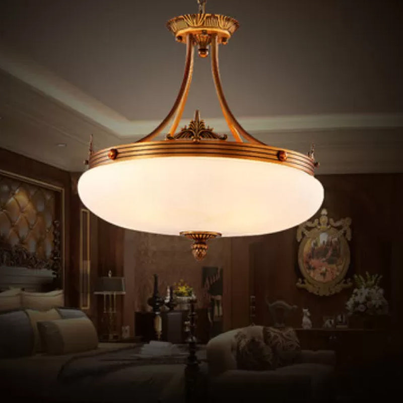 Brass 4/5/6 Lights Pendant Lighting Traditional White Glass Oval Hanging Ceiling Light for Living Room