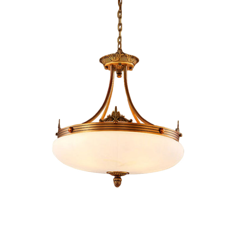 Brass 4/5/6 Lights Pendant Lighting Traditional White Glass Oval Hanging Ceiling Light for Living Room