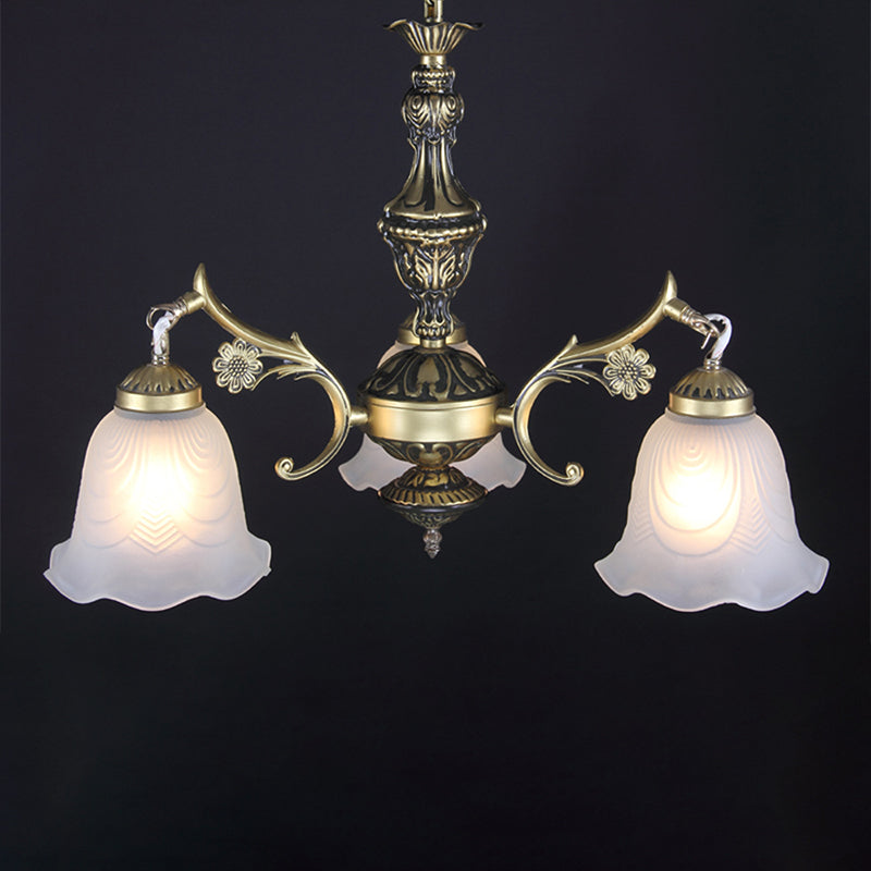 Ruffle Bedroom Hanging Light Kit Traditional Frosted Glass 3-Light Bronze Finish Chandelier