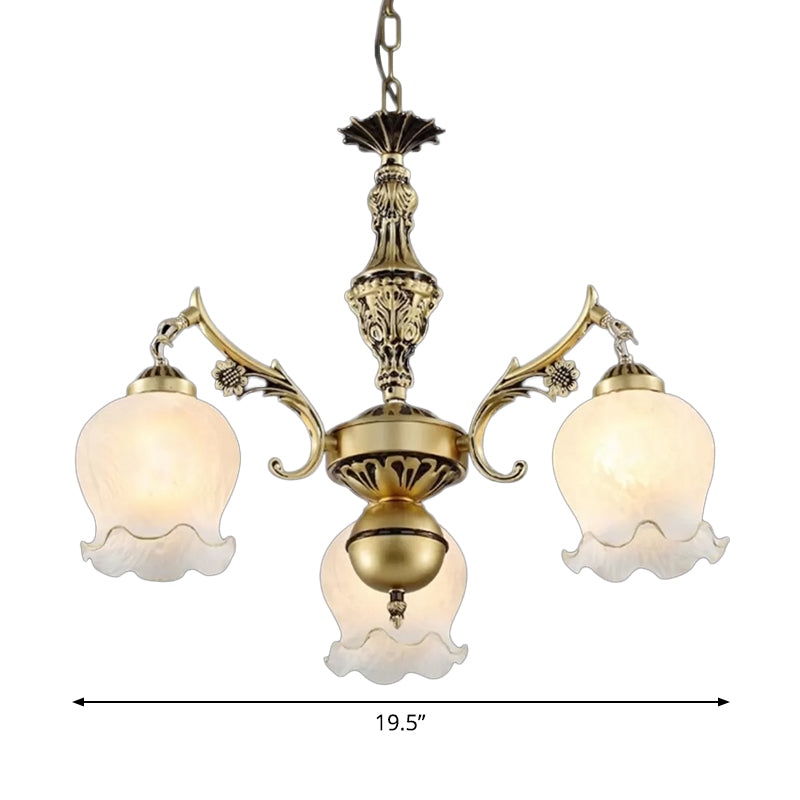 3 Lichter Rose Down Kronleuchter Vintage Antique Bronze/Distressed weiße Creme Glasfederung Anhänger für Schlafzimmer