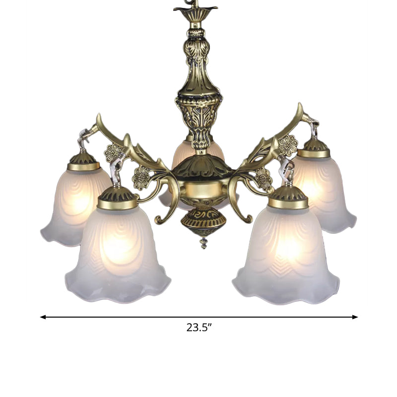 Bronzen bloemen naar beneden kroonluchter verlichting vintage matglas 5-bulb eetkamer drop lamp