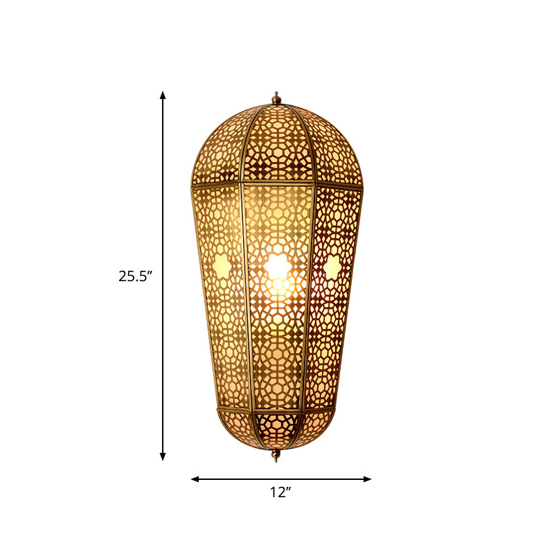 Metallic Brass Lantern Sconce Balloon Shaped Hollowed out 1-Head Turkish Wall Mount Lamp