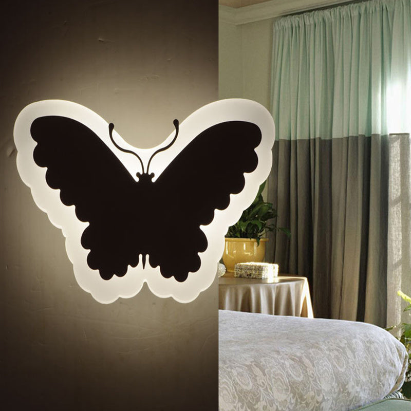 Cartoon Apple/Leaf/Cat Small Wall Light Acrylic Children Bedroom LED Flush Mount Wall Sconce in White