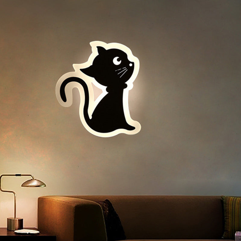 Cartoon Apple/Leaf/Cat Small Wall Light Acrylic Children Bedroom LED Flush Mount Wall Sconce in White