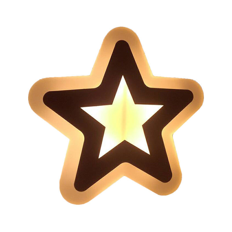 Cartoon Apple/Leaf/Cat Small Wall Light Acrylic Children Bedroom LED Flush Mount Wall Sconce in White