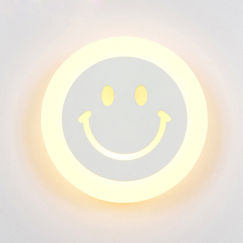 Thin Round LED Wall Light Kit Cartoon Acrylic White Smiley Wall Sconce in Warm/White Light for Bedroom
