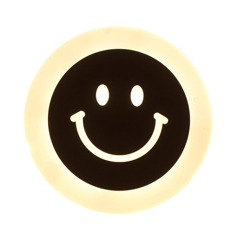 Thin Round LED Wall Light Kit Cartoon Acrylic White Smiley Wall Sconce in Warm/White Light for Bedroom