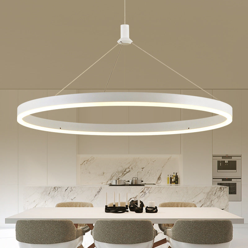 White Loop Pendant Chandelier Simplicity 12"/16"/47" Dia LED Acrylic Hanging Light Fixture with Adjustable Cord Grip