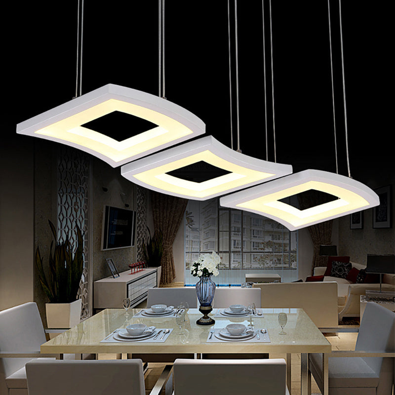 Acrylcurve hanglampverlichting Minimalistisch 3-licht witte LED vierkante plafond Hanglamp in warm/wit licht