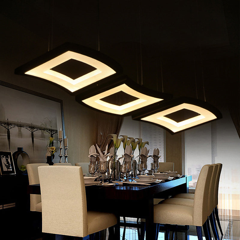 Curva acrílica iluminación colgante minimalista de techo cuadrado de led blanco de 3 luces lámpara de colgar en luz cálida/blanca