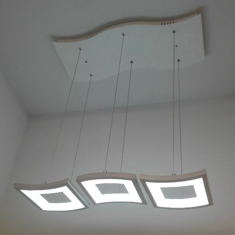 Curva acrílica iluminación colgante minimalista de techo cuadrado de led blanco de 3 luces lámpara de colgar en luz cálida/blanca