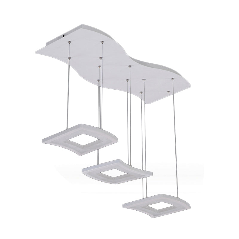 Curva acrílica iluminación colgante minimalista de techo cuadrado de led blanco de 3 luces lámpara de colgar en luz cálida/blanca