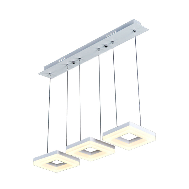 Square Multi-Light Pendant Minimalism Acrylic 3 Heads Black/White LED Hanging Light in Warm/White Light