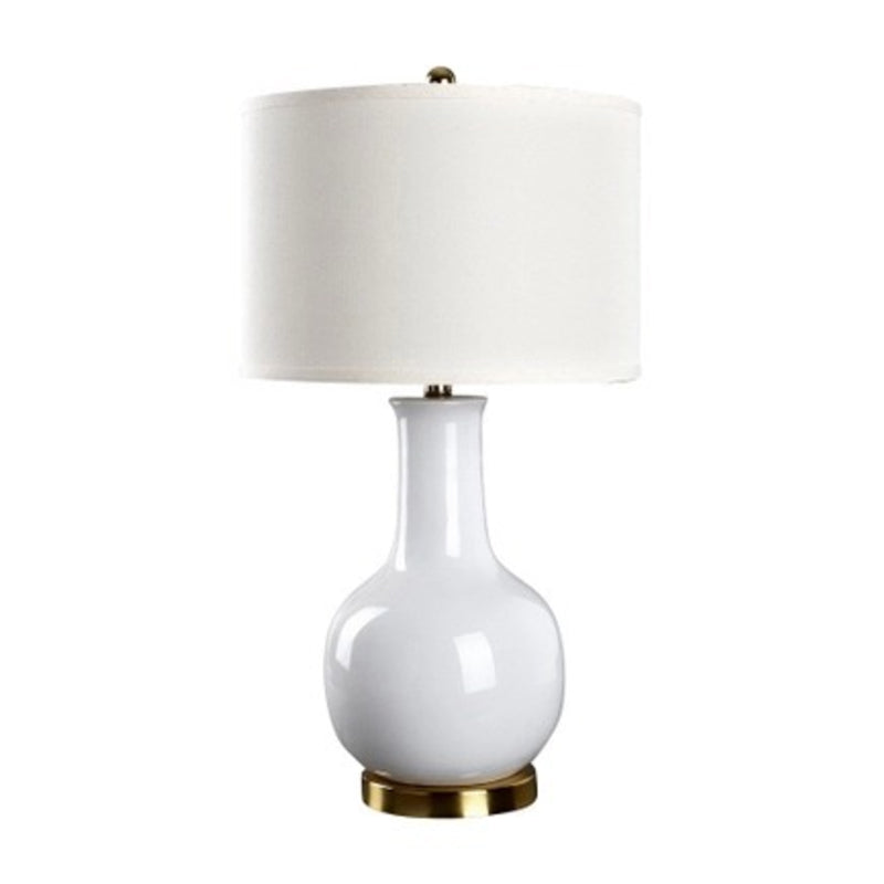 Drum Night Stand Light Modern Fabric 1 Head Living Room Table Lamp with Vase Ceramic Base in White/Red/Blue