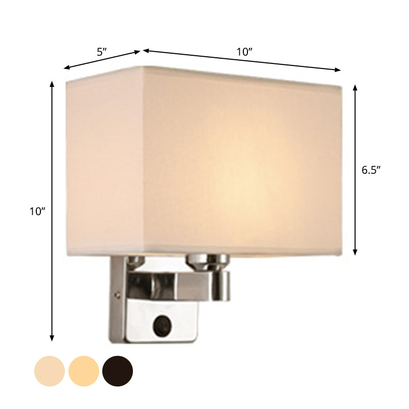 1-Light Bedroom Wall Lamp Nordic Black/White/Beige and Chrome Wall Sconce with Oval/Square Fabric Shade