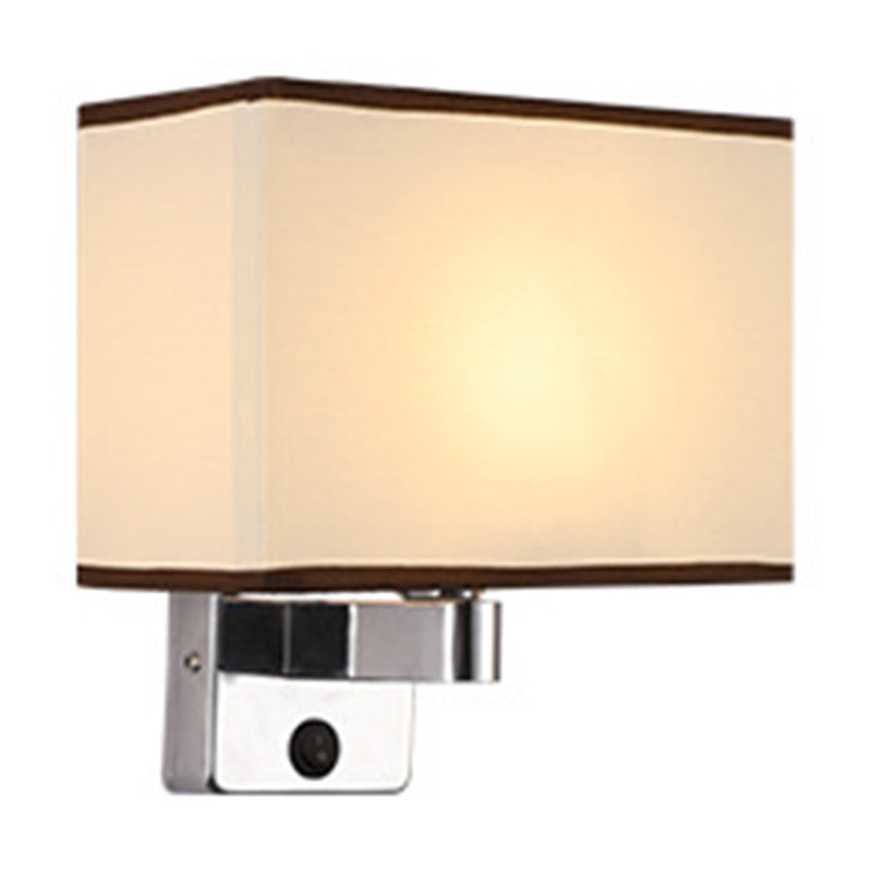1-Light Bedroom Wall Lamp Nordic Black/White/Beige and Chrome Wall Sconce with Oval/Square Fabric Shade