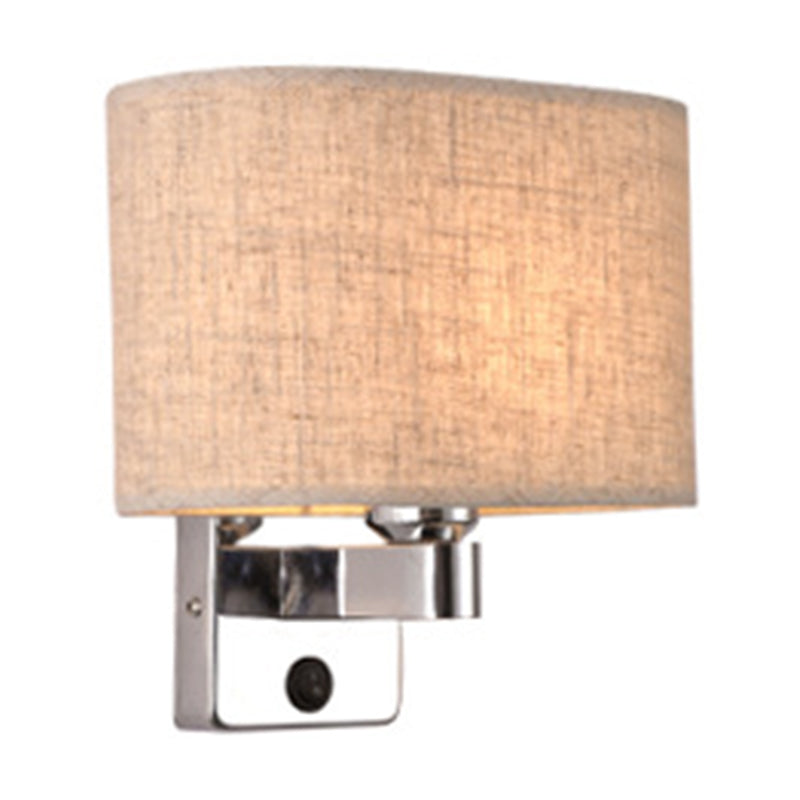 1-Light Bedroom Wall Lamp Nordic Black/White/Beige and Chrome Wall Sconce with Oval/Square Fabric Shade